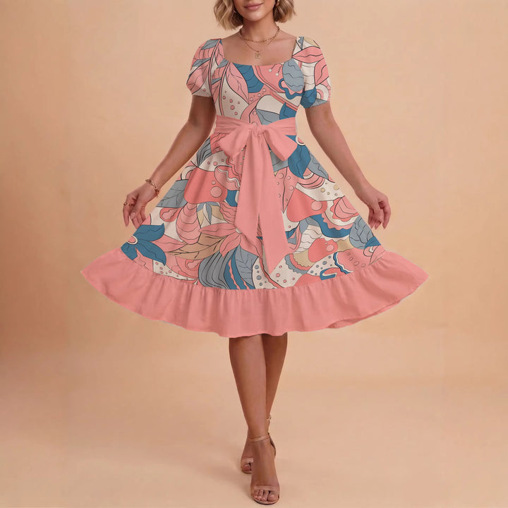 Women's elegant maxi dress with floral design and waist belt Lune London