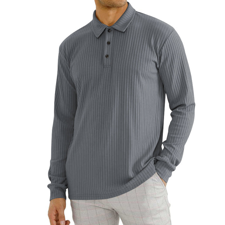 Long sleeve polo shirt for men with textured rib pattern and button detail Lune London