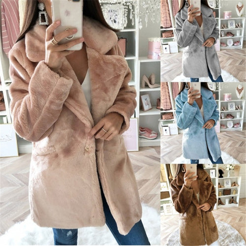 Ladies Elegant Artistic Fur Jacket with Applied Pockets and Large Lapels Lune London