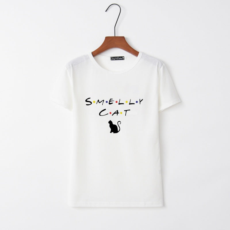 T-shirt pour femmes avec un design de chat créatif et un col rond Chic & Stil