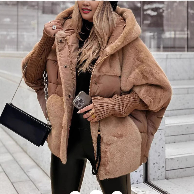 Ladies oversized quilted jacket with faux fur and hood Lune London