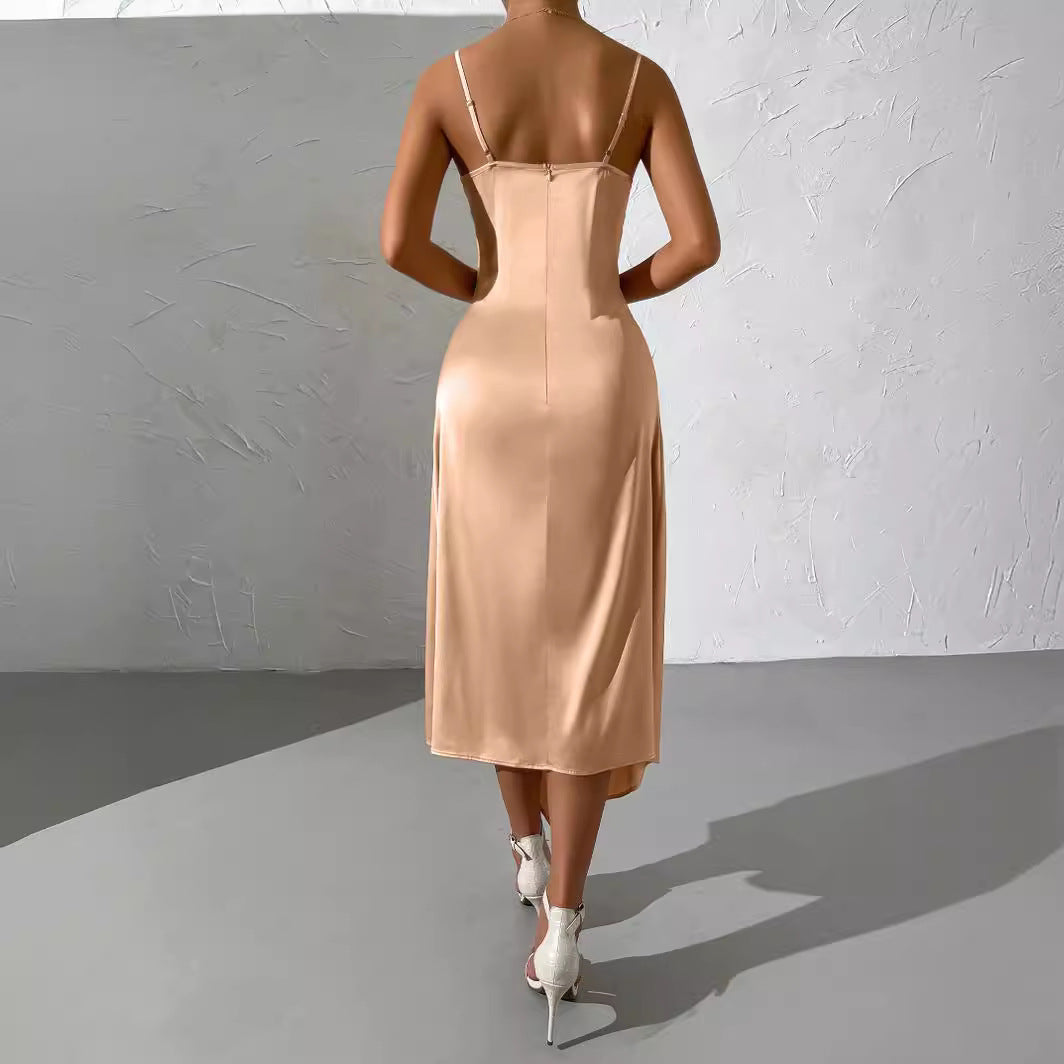 Long satin dress for women with sensual slit Lune London