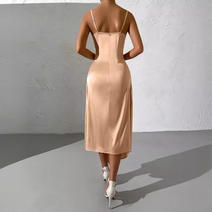 Long satin dress for women with sensual slit Lune London