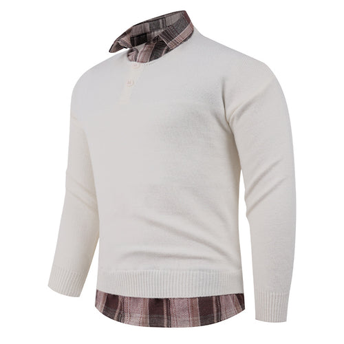 Men's sweater with integrated shirt collar and button detail Lune London