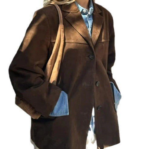 Vintage style suede blazer for women with pockets Lune London