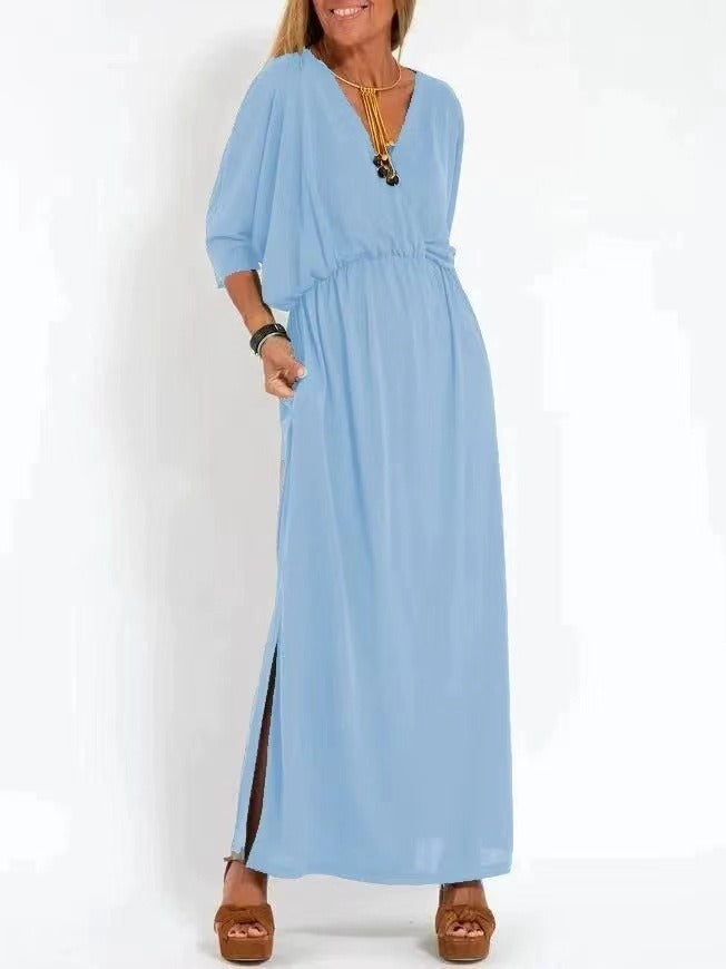 Robe maxi élégante pour femmes avec fente latérale et ceinture flexible Chic & Stil