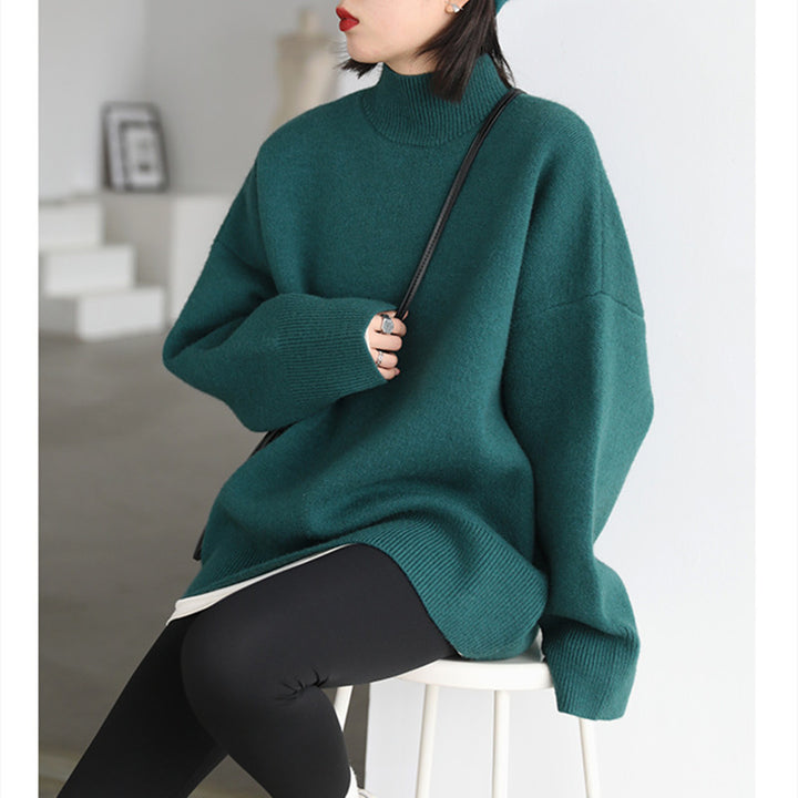 Sweater en maille épaisse pour femmes avec col roulé haut et épaules tombantes Chic & Stil