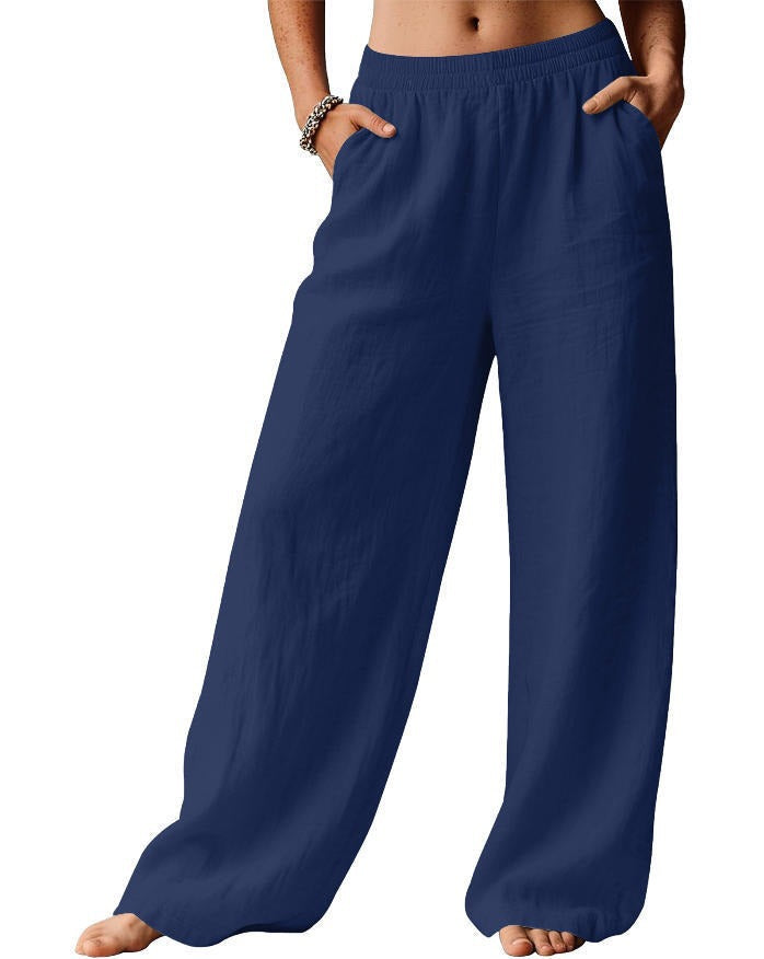 Pantalon en lin pour femme, confortable et décontracté, avec taille élastique Chic & Stil