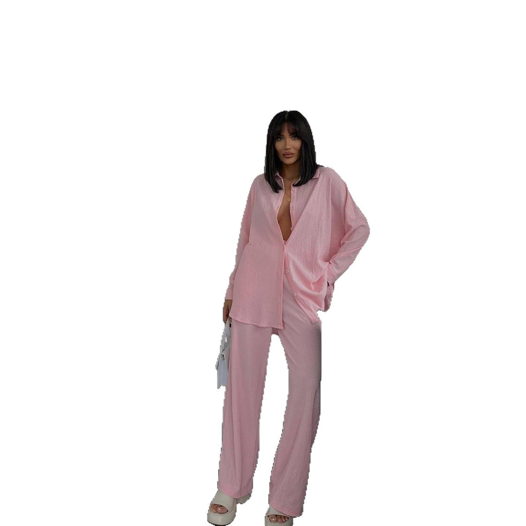 Lune London two-piece casual outfit for women with continuous button placket and wide legs