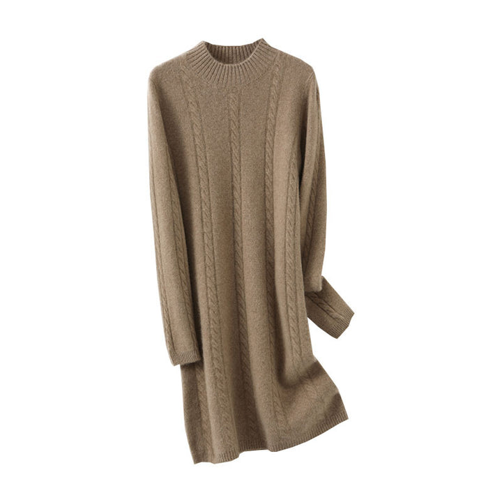 Ladies' knitted dress with elegant braid design and high collar Lune London