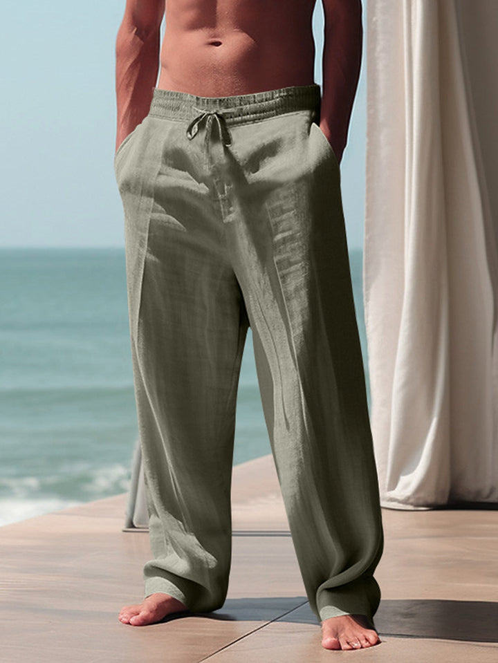Men's Comfortable Linen Pants with Elastic Waistband and Side Pockets Lune London