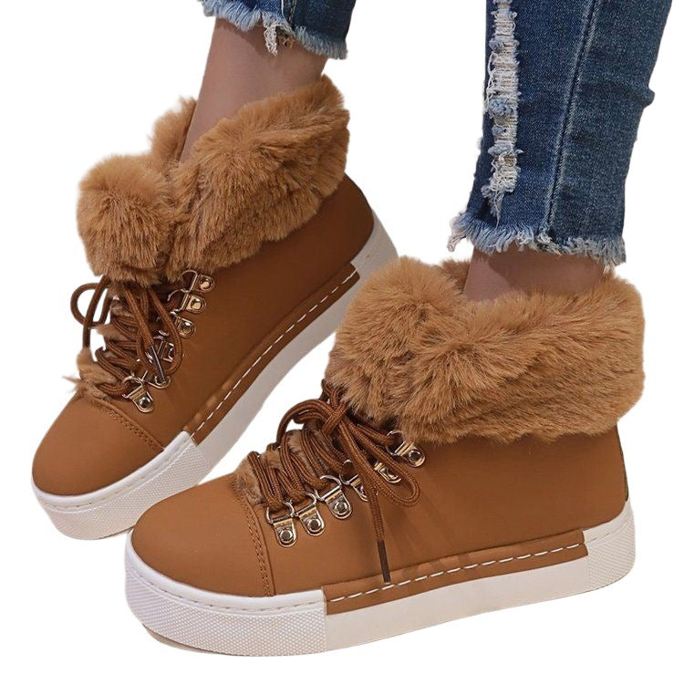 Ladies Plush Sneakers with Warm Lining and Fashionable Laces Lune London