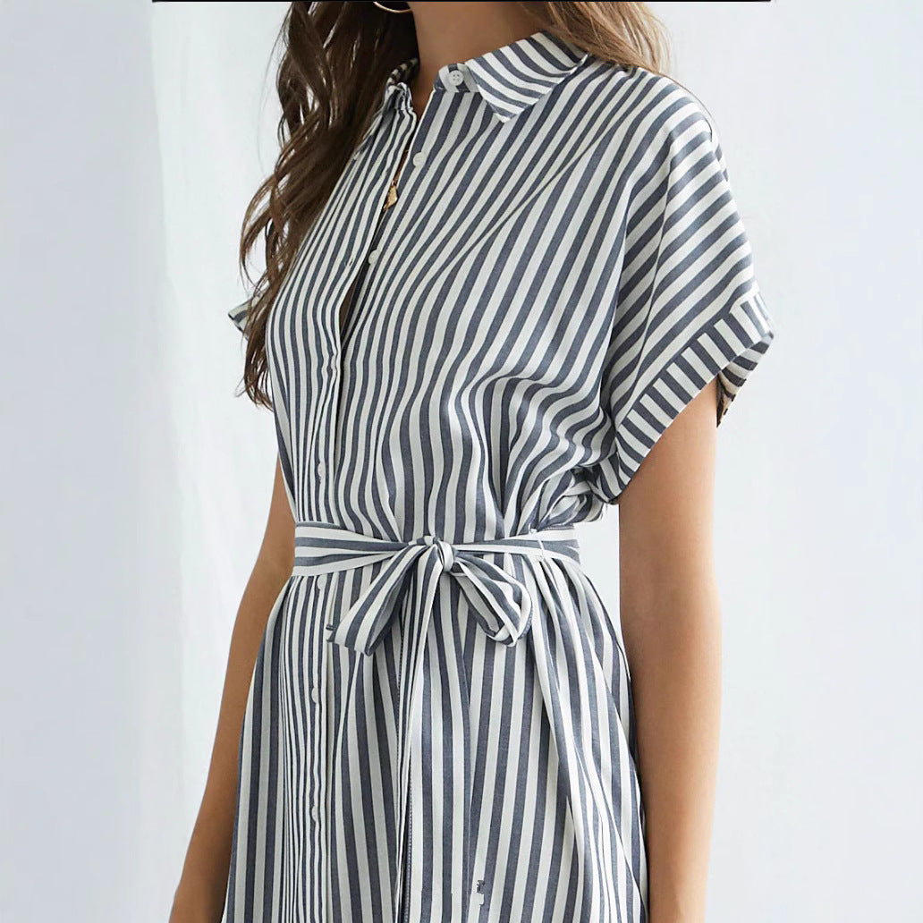 Striped shirt dress for women with waist belt Lune London
