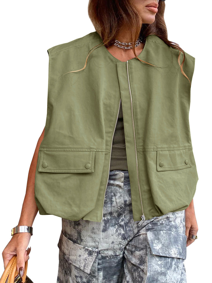 Women's Stylish Utility Vest with Zipper Lune London