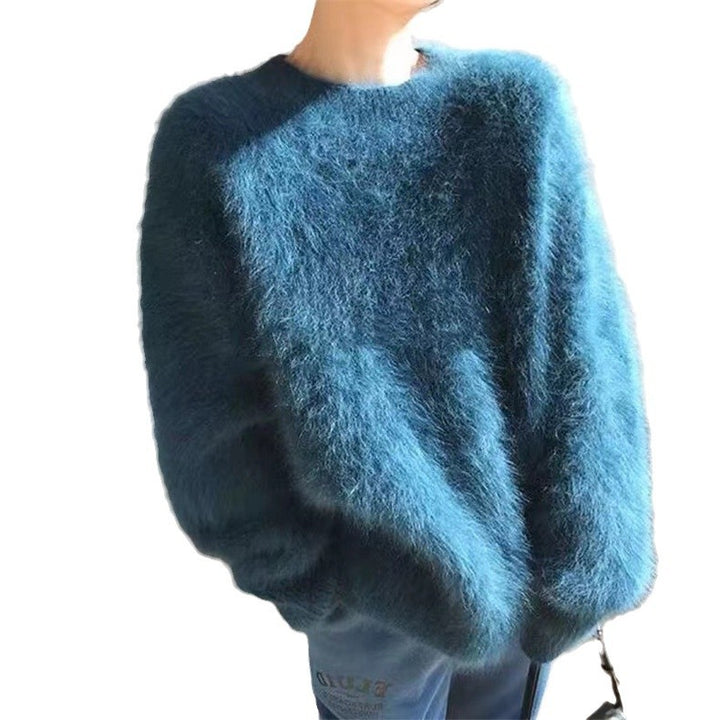 Women Plush Round Neck Sweater with Relaxed Fit and Oversized Size Lune London