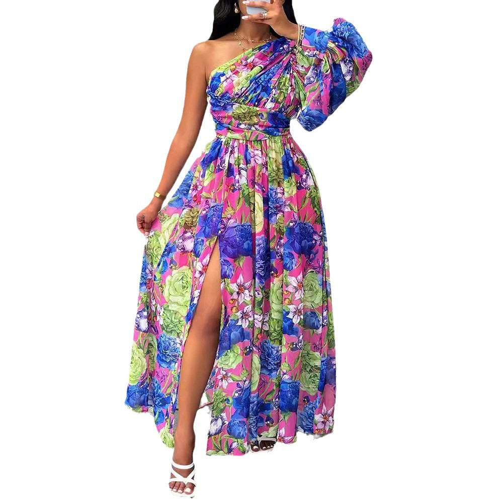 Elegant floral one-shoulder maxi dress Lune London