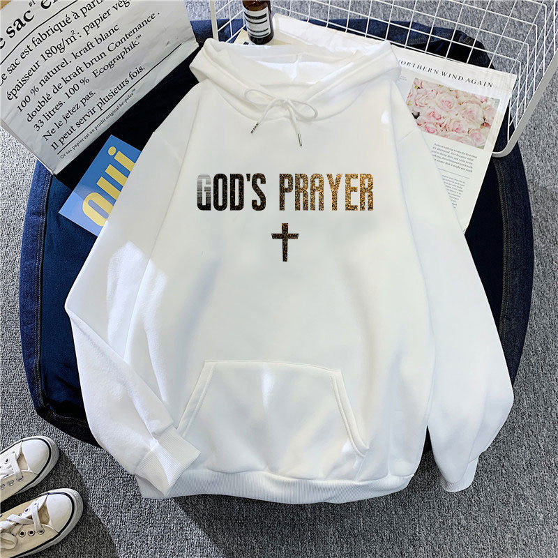 Women's hooded sweatshirt with unique lettering and cross design Chic & Stil