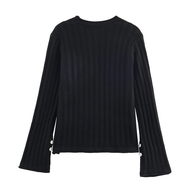Ribbed knit jacket for women with V-neck and button closure Lune London
