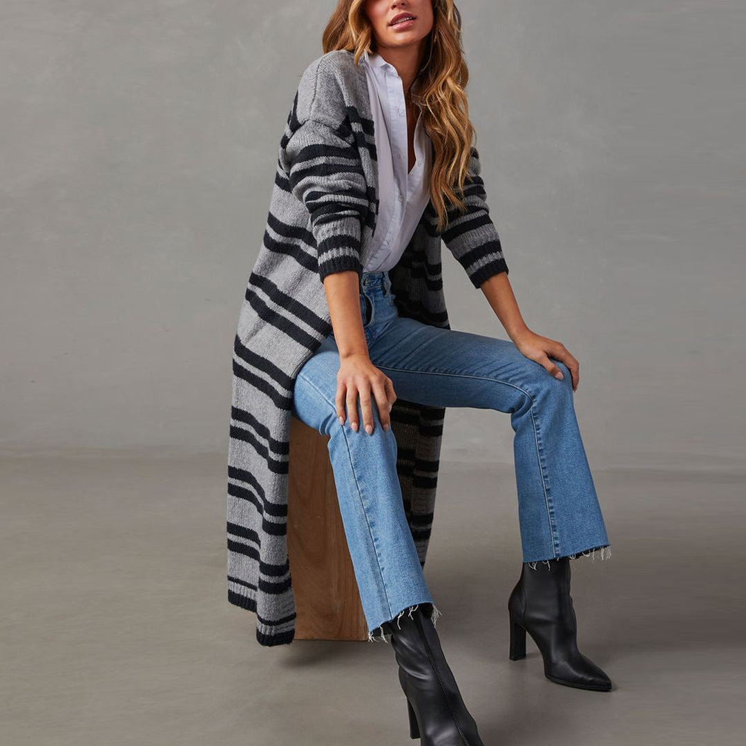 Dame long cardigan à motifs rayés Chic & Stil