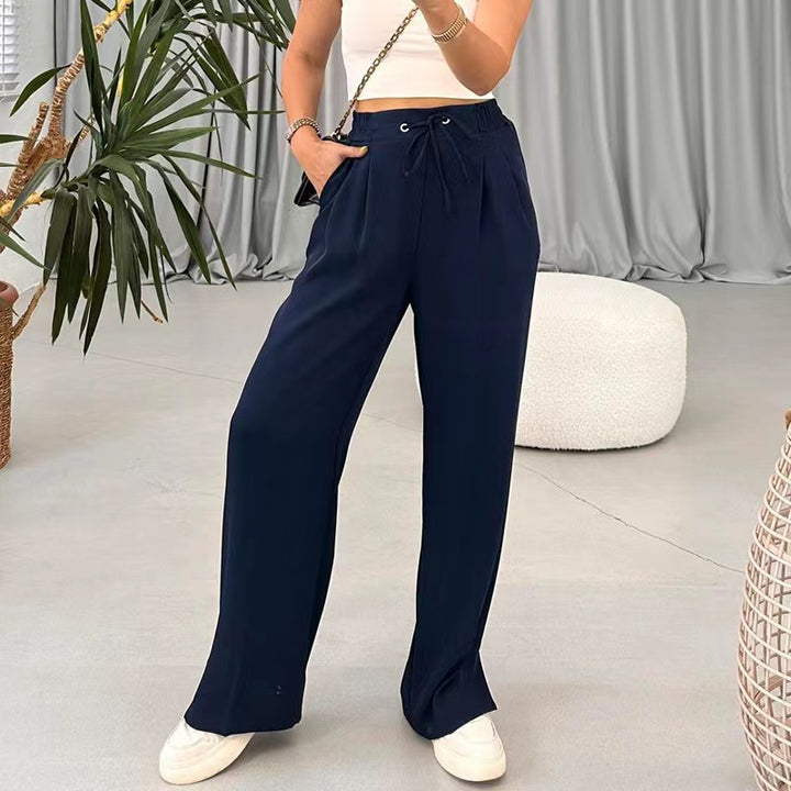 Loose leisure pants for women with elastic waistband and adjustable drawstring Lune London