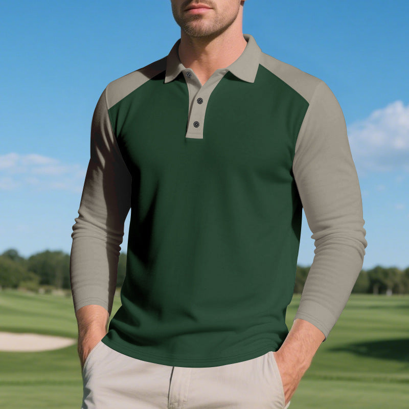 Men's long sleeve polo shirt with modern color contrast and breathable materials Lune London
