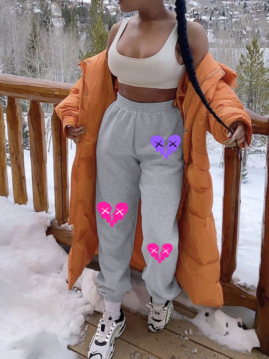 Ladies Comfortable Jogging Pants with Creative Heart Patterns Lune London