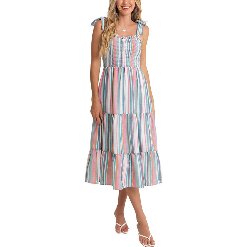 Striped maxi dress for women with adjustable spaghetti straps Lune London