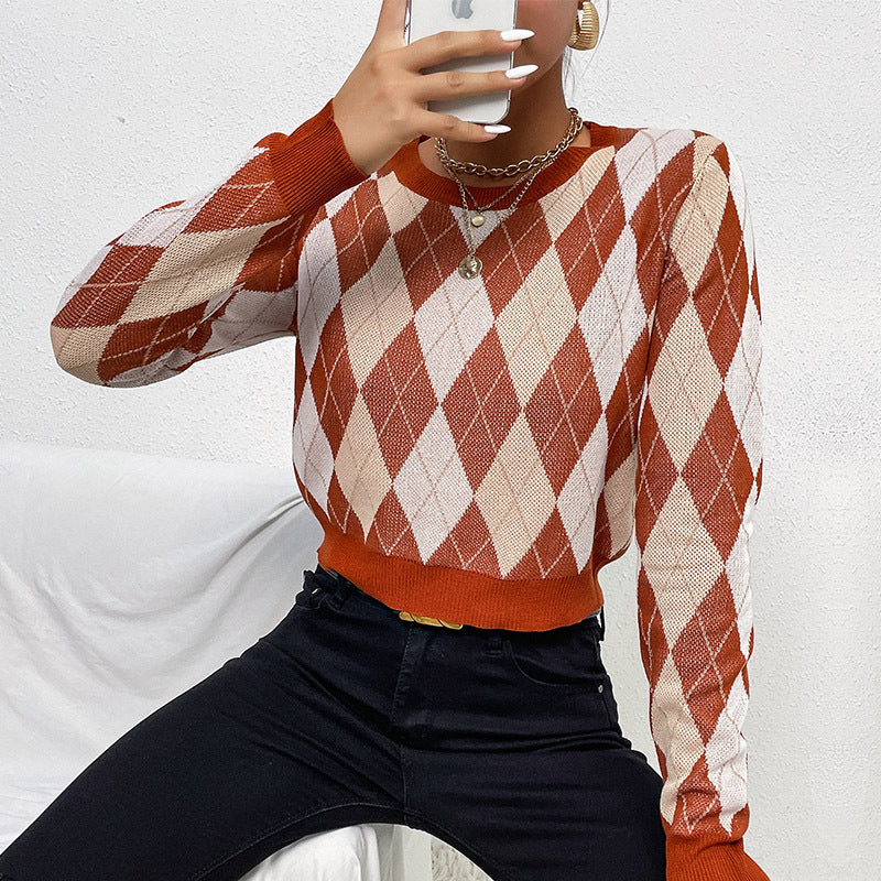 Pull en tricot à la mode pour femme avec motif en losange et coupe décontractée Chic & Stil