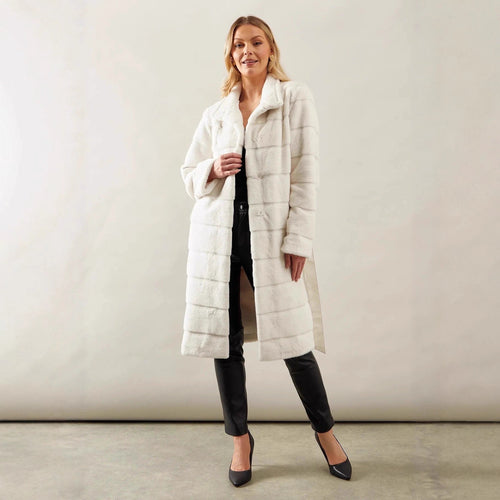 Ladies Cozy Marked Coat with Hidden Belt Lune London