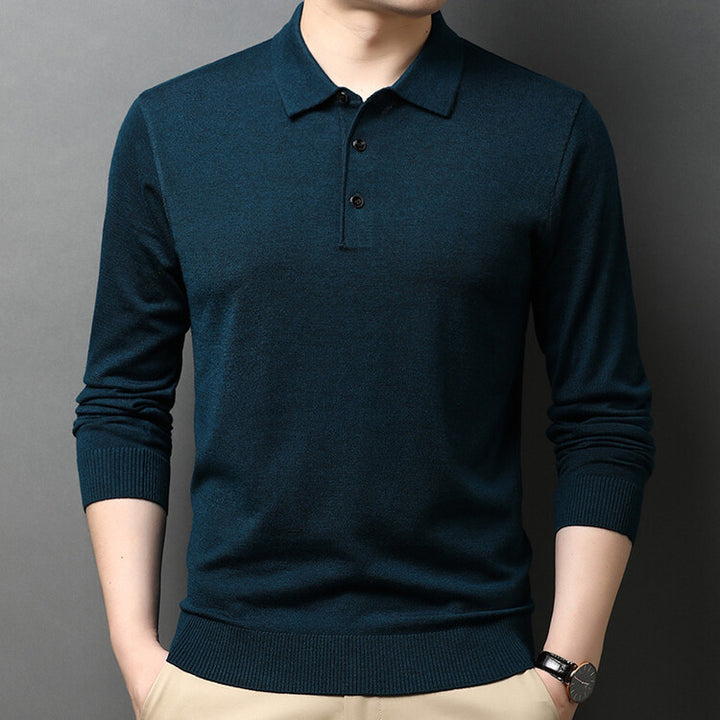 Lune London Elegant knit sweater for men with polo collar and button placket