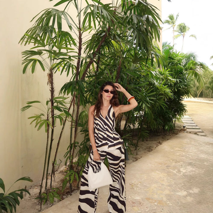 Ladies wide Palazzo pants with elegant zebra pattern Lune London