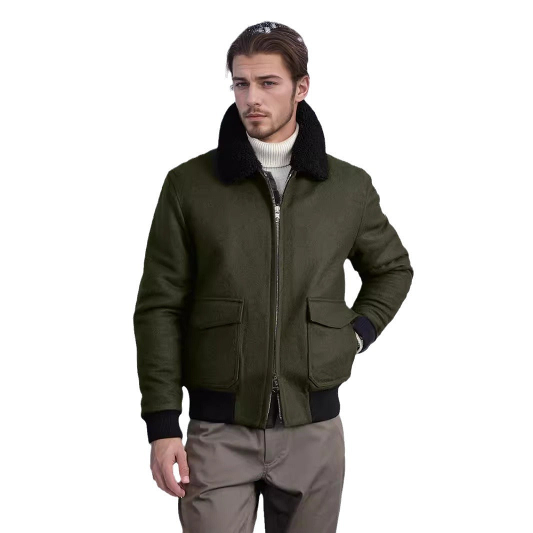 Elegant and warm bomber jacket for men with faux fur collar Lune London