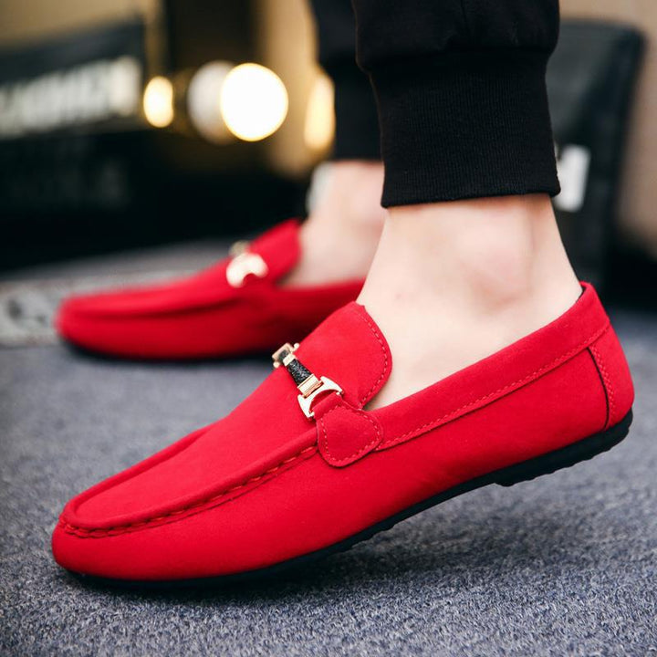 Women elegant suede loafers with golden accents Lune London