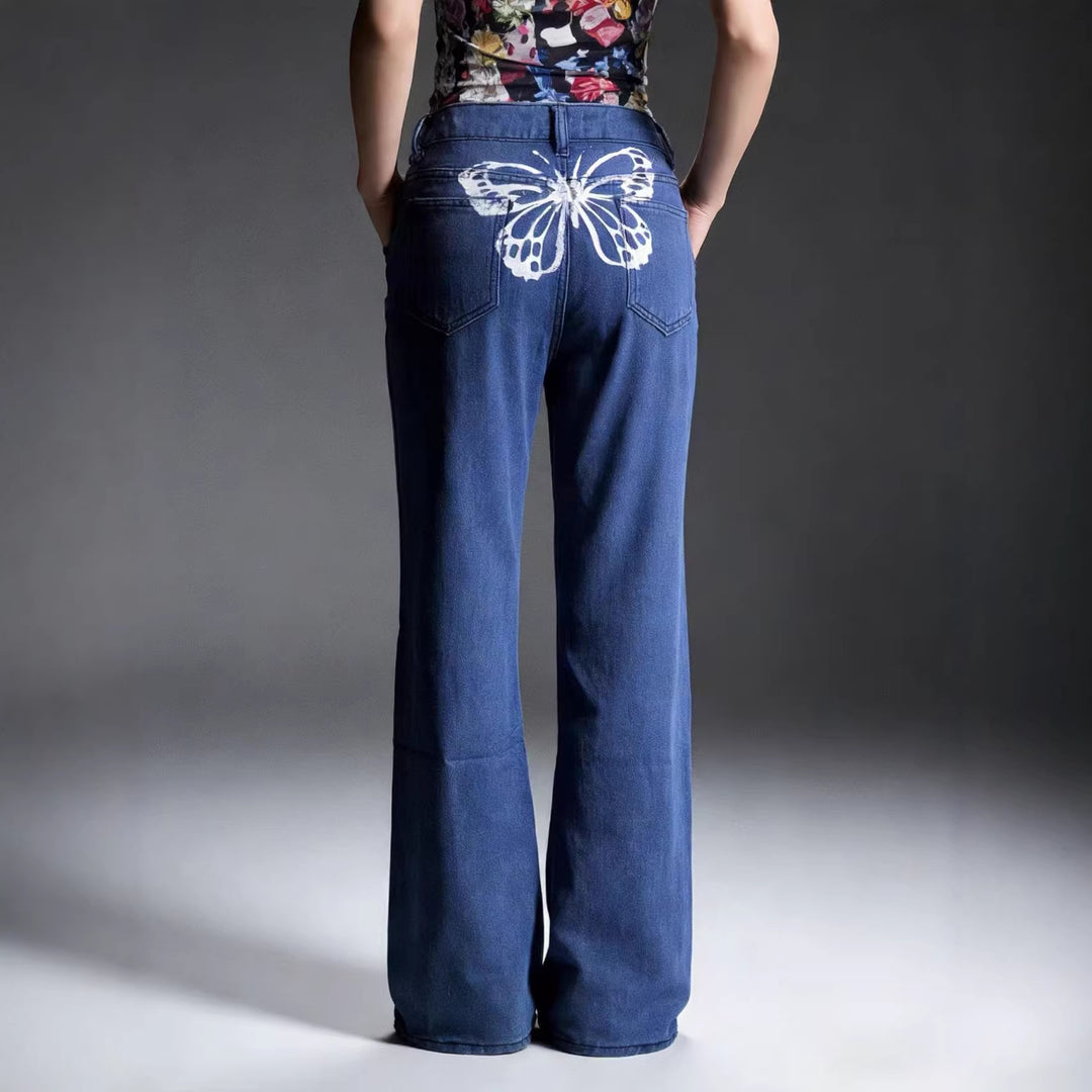 Women's Wide Jeans with Artistic Butterfly Design Lune London
