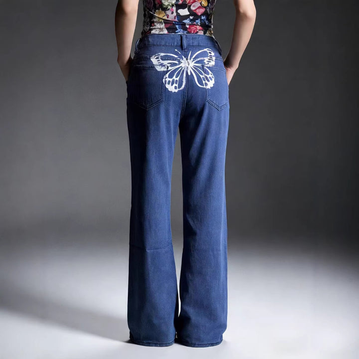 Women's Wide Jeans with Artistic Butterfly Design Lune London