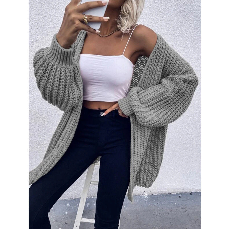 Thick knit jacket for women with oversized sleeves and front opening Lune London