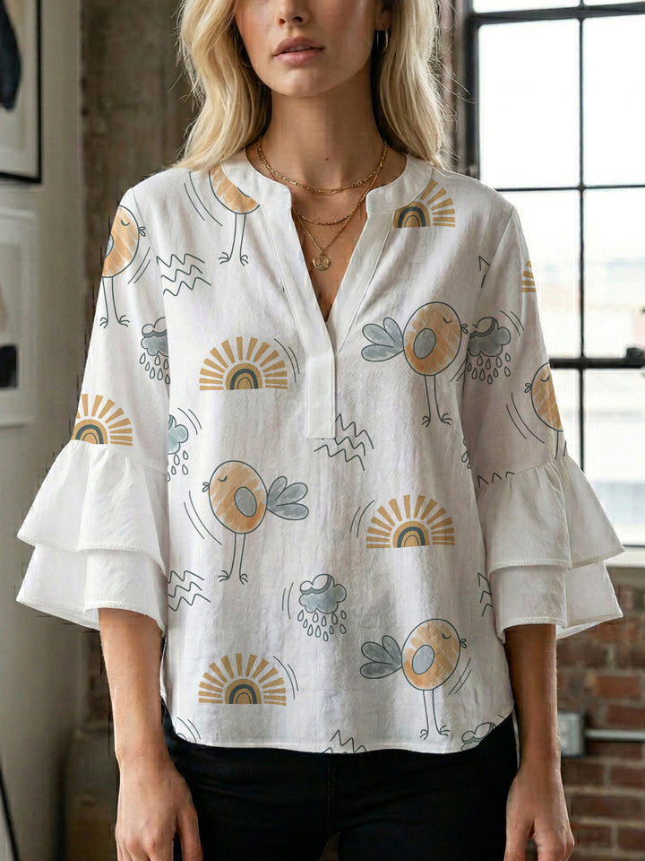 Women's blouse with ruffle details and eye-catching animal print Lune London