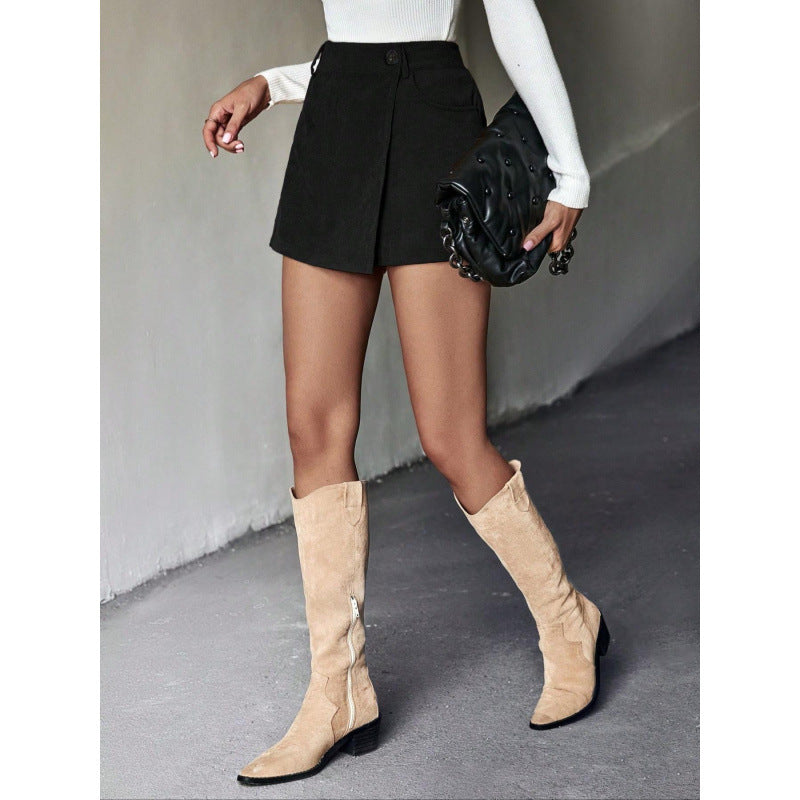Women's Mini Skirt with Asymmetric Cut and Button Details Lune London