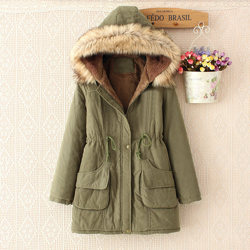 Ladies quilted transition jacket with faux fur collar and practical pockets Lune London