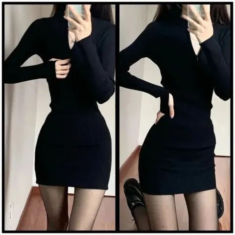 Ladies fitted mini dress with modern zipper and ribbed texture Lune London
