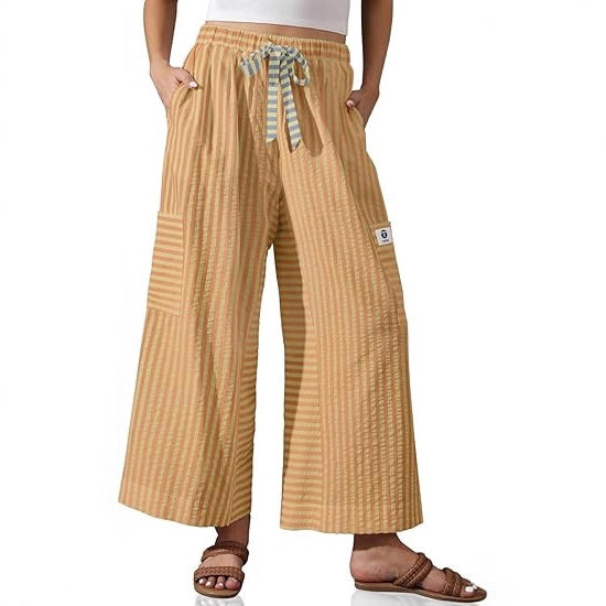 Pantalons Palazzo amples pour femmes avec motif rayé et poches pratiques