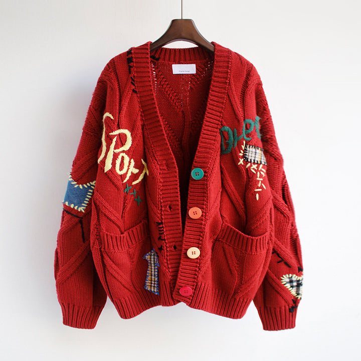 Cardigan féminin ludique avec appliqués colorés et poches Chic & Stil