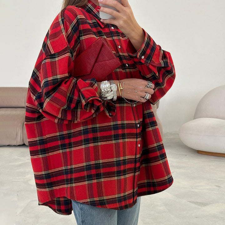 Casual plaid cotton shirt for women with a generous fit Lune London