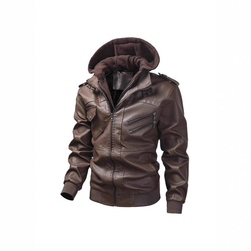 Men's faux leather jacket with removable hood and multifunction pockets Lune London