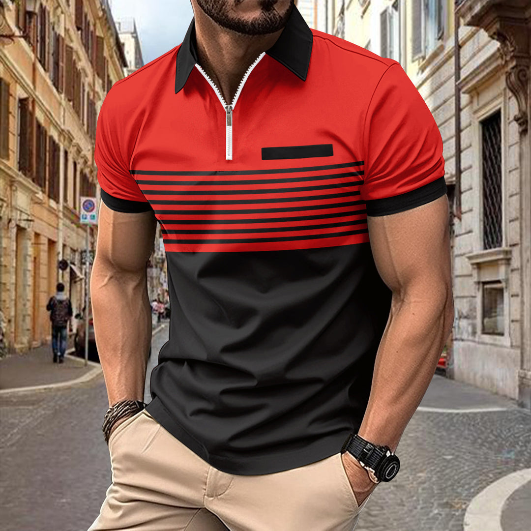 Men's Polo Shirt Zip with Contrast Stripes Modern Lune London