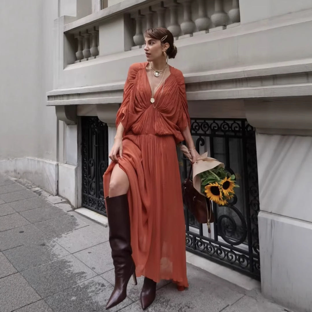 Maxi dress for women with a fluid and elegant draped silhouette Lune London