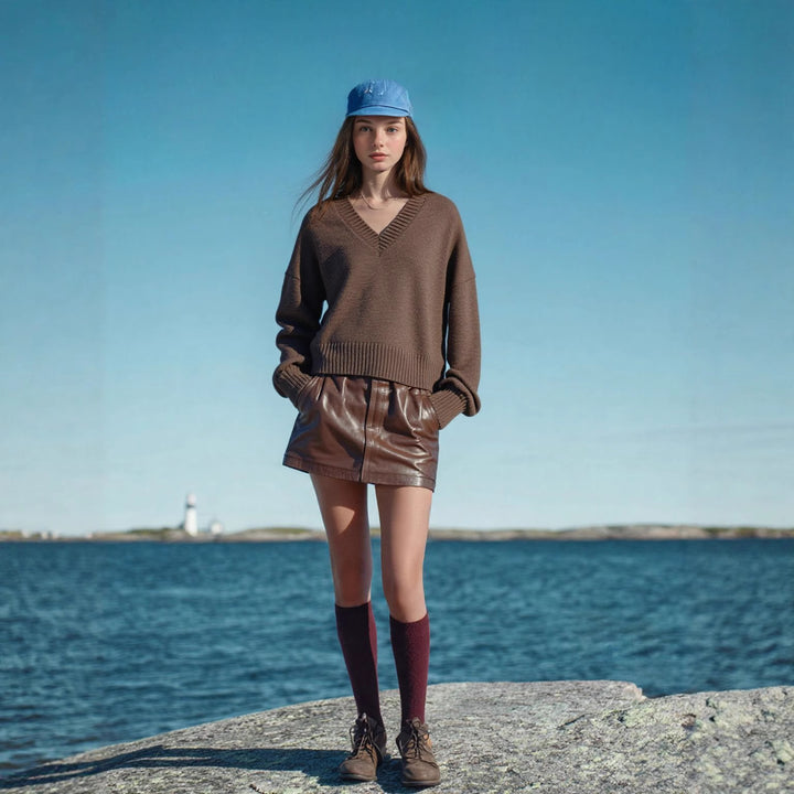 Knit V-neck sweater for women with a relaxed fit Lune London
