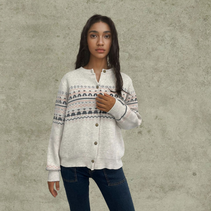 Women cardigan with festive pattern and button closure Lune London