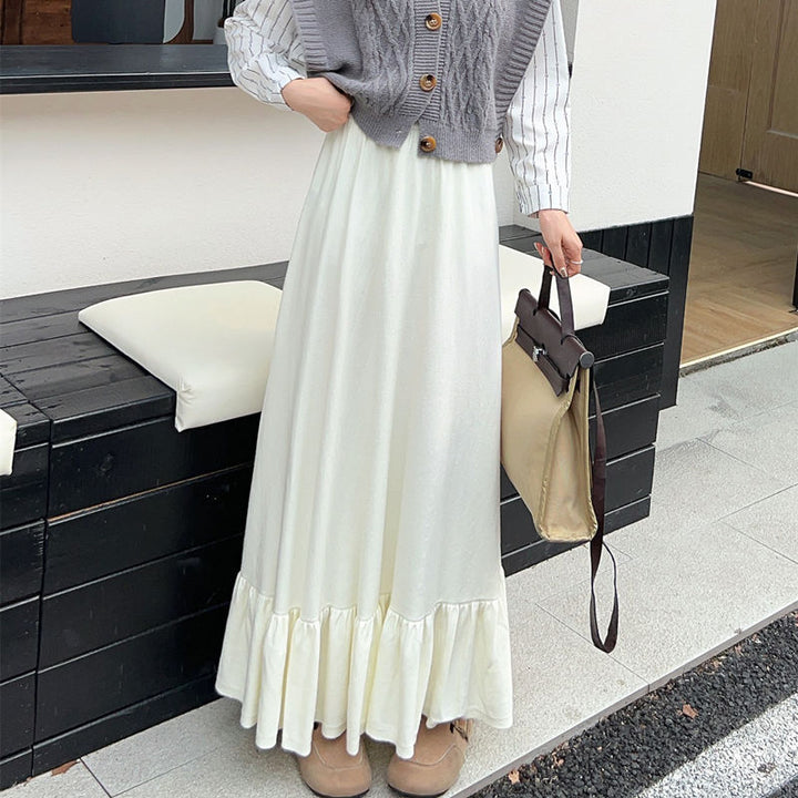 Maxi skirt for ladies with ruffled hem finish and elastic waistband Lune London
