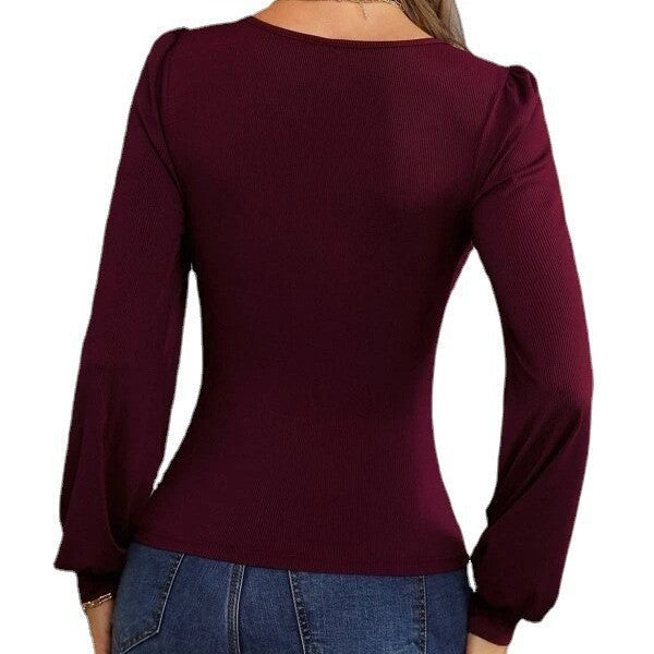 Lune London | Women's Fitted Long-Sleeve Shirt with V-Neck and Balloon Sleeves